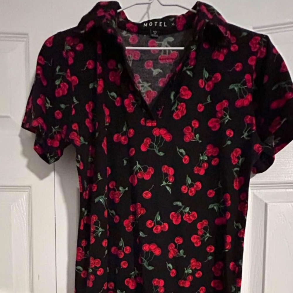 Motel Rocks Cherry Vintage Look Pin up Rockabilly Mini Shirt Dress XL - Picture 8 of 8